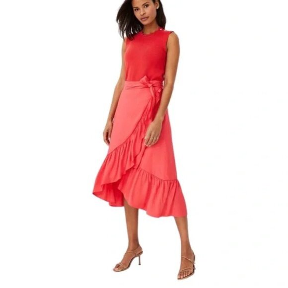 Ann Taylor Petite Flounce Wrap Midi Skirt 2P - Picture 1 of 4